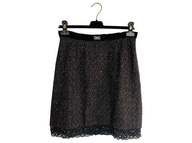 Completo gonna e giacca Dolce & Gabbana in lana nero e marrone Marrone chiaro Marrone scuro - vista 9