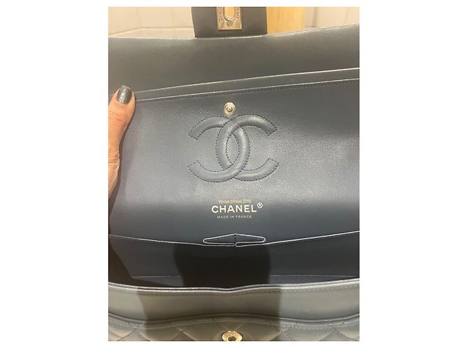 Borsa a mano Chanel in pelle blu - vista 5