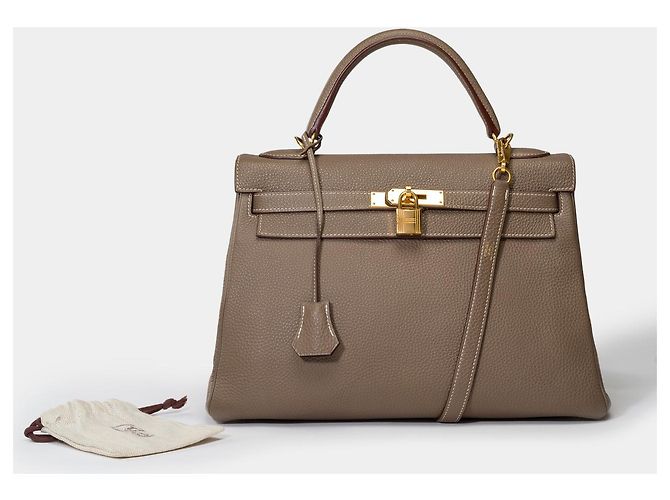 Hermès Borsa Hermes Kelly 32 in Pelle Etoupe - 101479 Taupe - vista 2