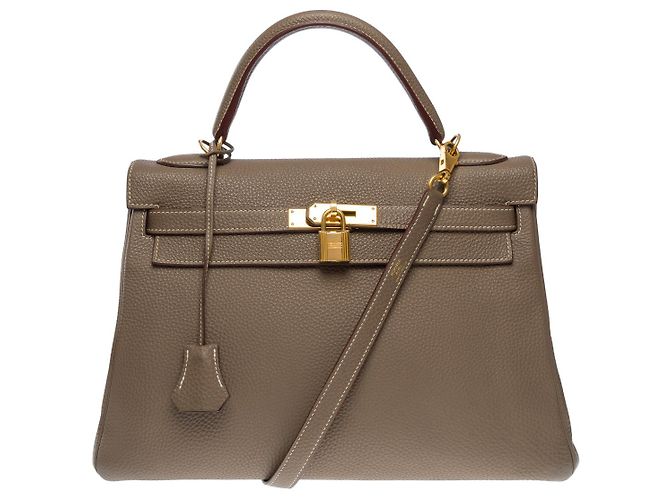 Hermès Borsa Hermes Kelly 32 in Pelle Etoupe - 101479 Taupe - vista 3