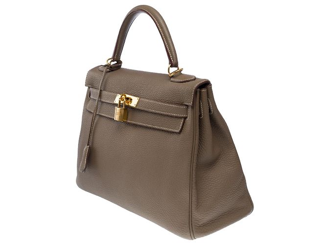 Hermès Borsa Hermes Kelly 32 in Pelle Etoupe - 101479 Taupe - vista 5