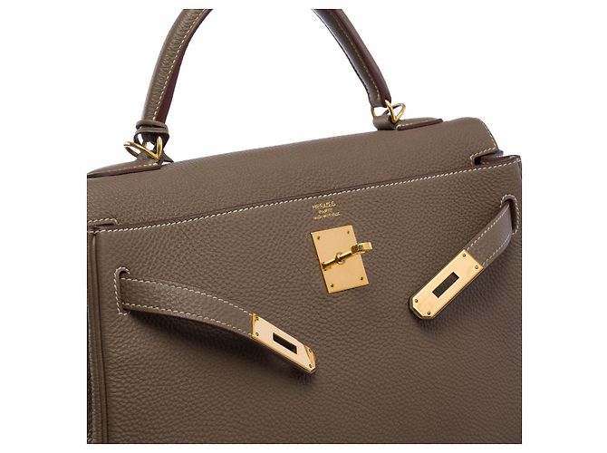 Hermès Borsa Hermes Kelly 32 in Pelle Etoupe - 101479 Taupe - vista 7