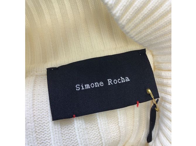 Simone Rocha Elfenbeinfarbener, mit Perlen und Strasssteinen verzierter langärmliger Rippstrickpullover - Ansicht 4