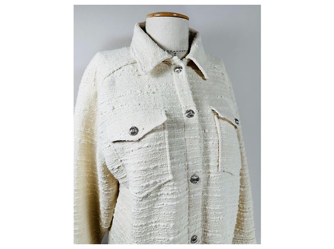Ba&Sh Giacca Camicia in Tweed Bianca Bianco - vista 2