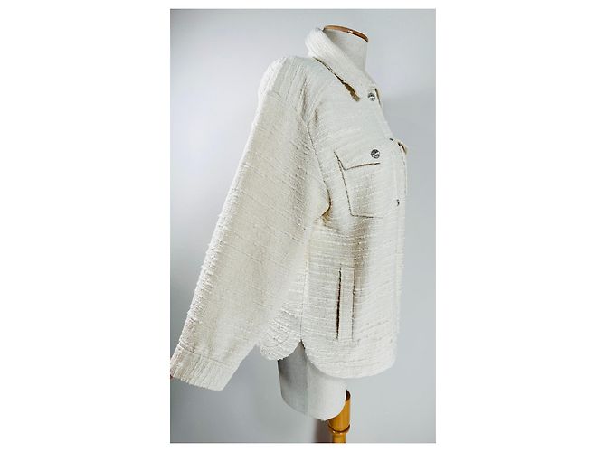 Ba&Sh Giacca Camicia in Tweed Bianca Bianco - vista 3
