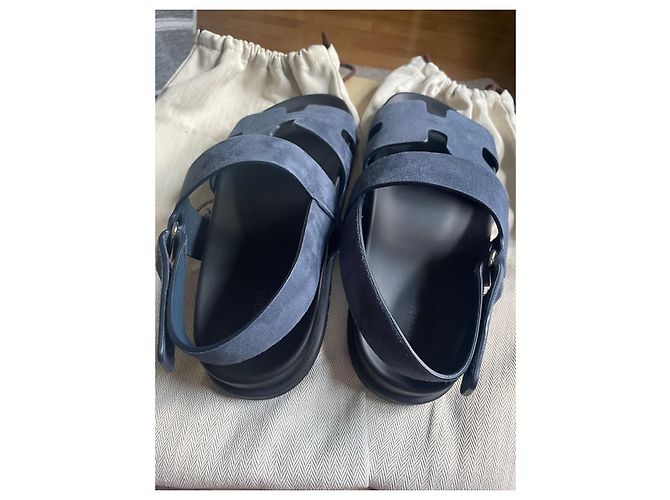 Sandali Hermès Genius Cyprus scamosciato blu navy - vista 8