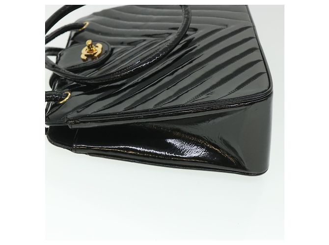 CHANEL V Stitch Turn Lock Umhängetasche Lackleder Schwarz CC Auth 54998 - Ansicht 4