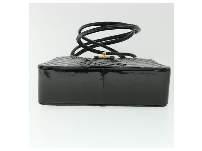 CHANEL V Stitch Turn Lock Umhängetasche Lackleder Schwarz CC Auth 54998 - Ansicht 5