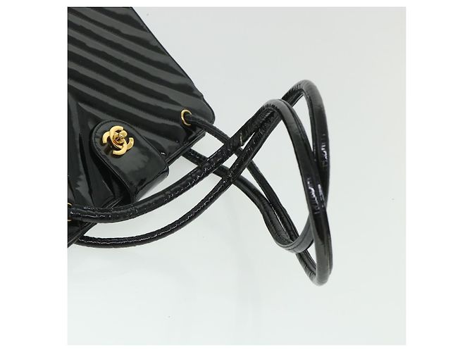 CHANEL V Stitch Turn Lock Umhängetasche Lackleder Schwarz CC Auth 54998 - Ansicht 7