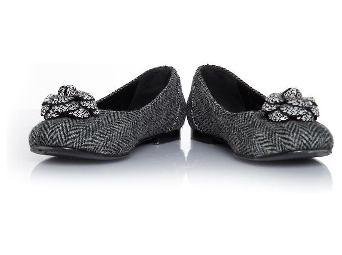 Chanel, Ballerine Camellia a spina di pesce grigia Grigio - vista 6
