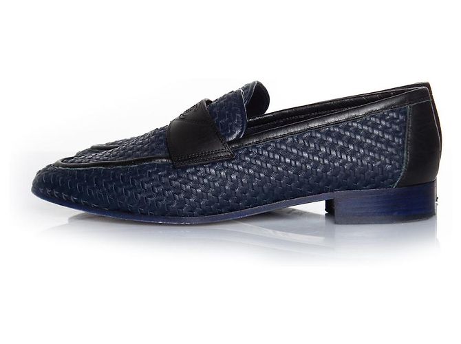 Chanel, Mokassin-Loafer aus gewebtem Leder Blau - Ansicht 2