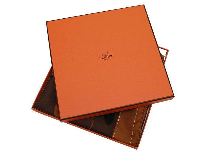 Hermès HERMES CARRE 90 Pañuelo de seda MONSIEUR ET MADAME marrón de Bali Barett y Robert Dallet Marrón claro - vista 9