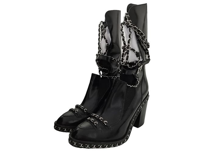 Par de botas Chanel Obsession del desfile de moda de otoño/Invierno 2013-2014 Negro - vista 7