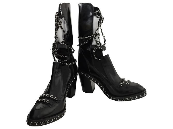 Par de botas Chanel Obsession del desfile de moda de otoño/Invierno 2013-2014 Negro - vista 8