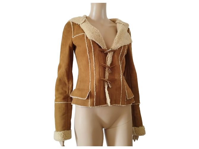 Giacca Chanel in agnello scamosciato marrone e lana beige Cammello - vista 2