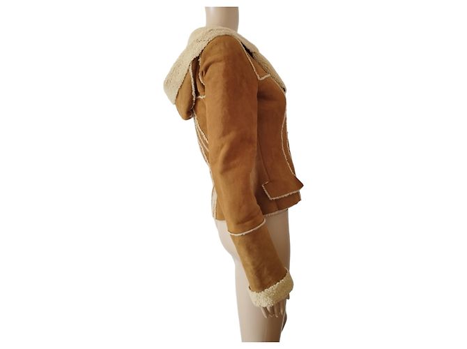 Giacca Chanel in agnello scamosciato marrone e lana beige Cammello - vista 3