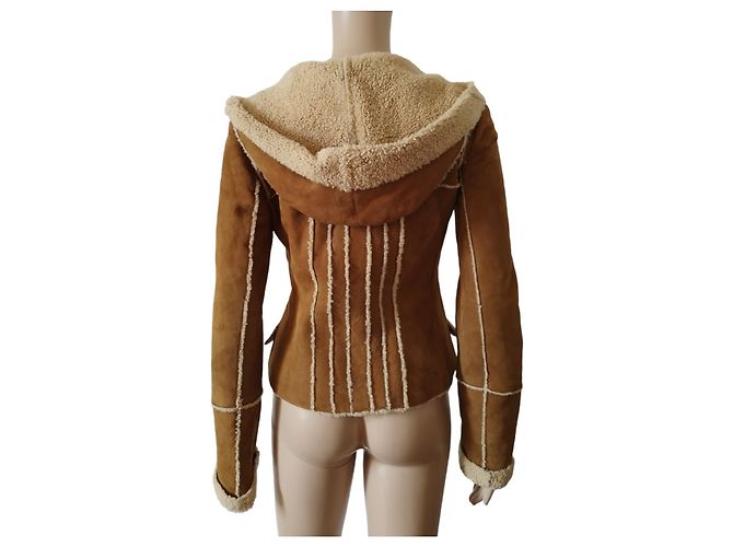 Giacca Chanel in agnello scamosciato marrone e lana beige Cammello - vista 4