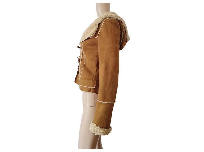 Giacca Chanel in agnello scamosciato marrone e lana beige Cammello - vista 5