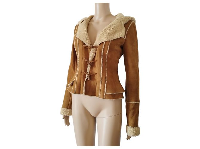 Giacca Chanel in agnello scamosciato marrone e lana beige Cammello - vista 6