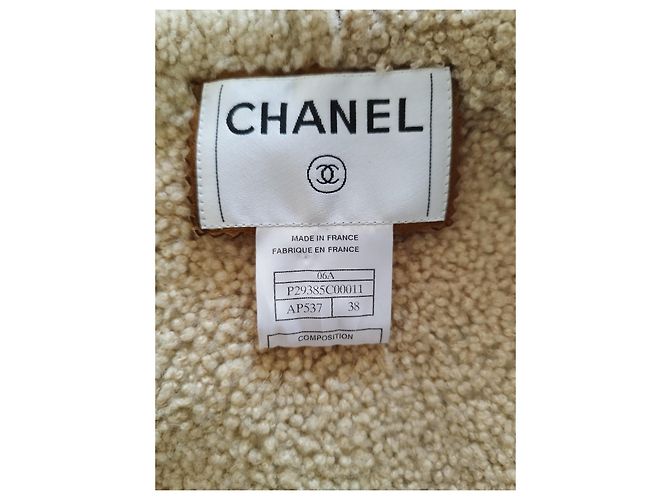Giacca Chanel in agnello scamosciato marrone e lana beige Cammello - vista 9