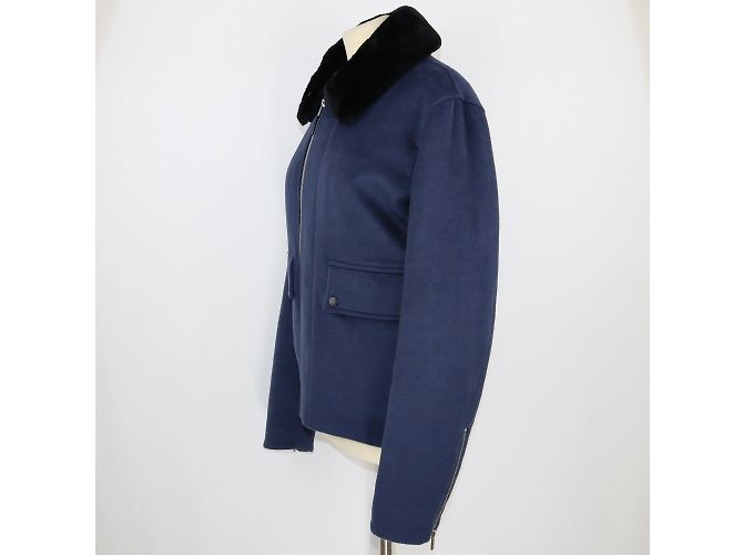 Dior Giacca con collo in pelliccia nera blu - vista 2