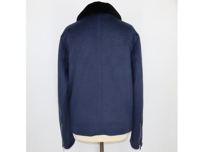Dior Giacca con collo in pelliccia nera blu - vista 3