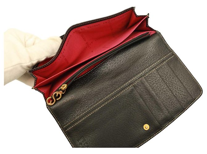 Escada Sport Black Leather White Stitching Carteira Bifold - vista 7
