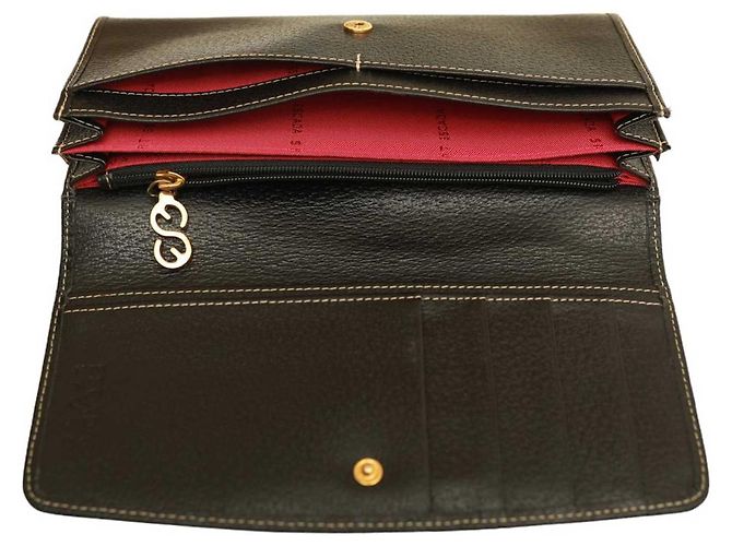 Escada Sport Black Leather White Stitching Carteira Bifold - vista 8