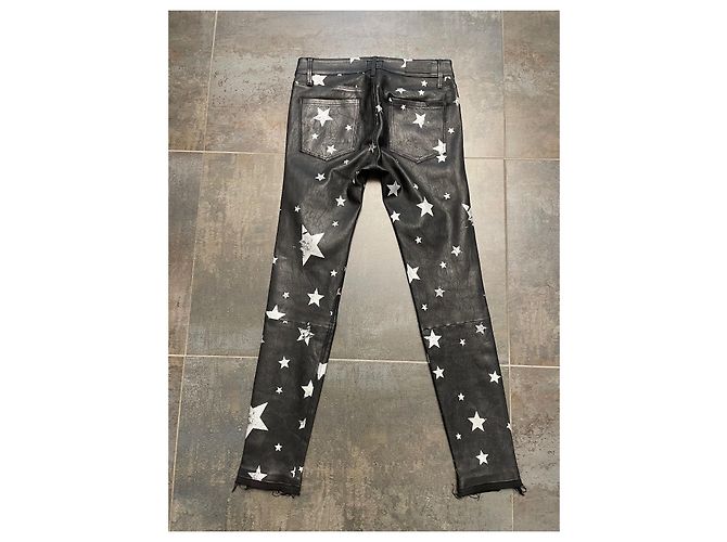 Pantalones RTA PRINCE de piel de cordero negro estampado plata - vista 2