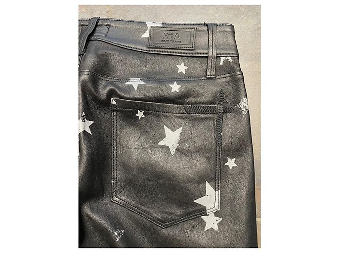 Pantalones RTA PRINCE de piel de cordero negro estampado plata - vista 7