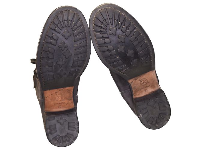 Chanel Combat CC-Logo-Schnürstiefel Grau Anthrazitgrau - Ansicht 10