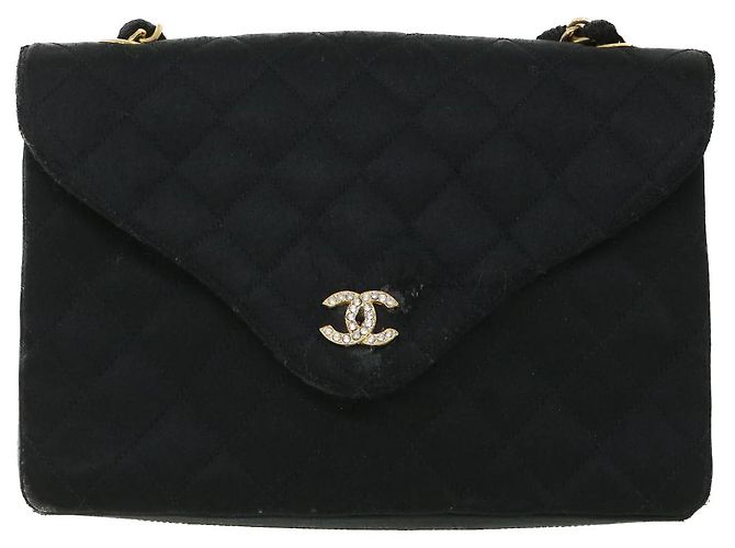CHANEL Borsa a Spalla Matelassé con Catena Satin Nero Oro CC Auth bs8554 D'oro - vista 13