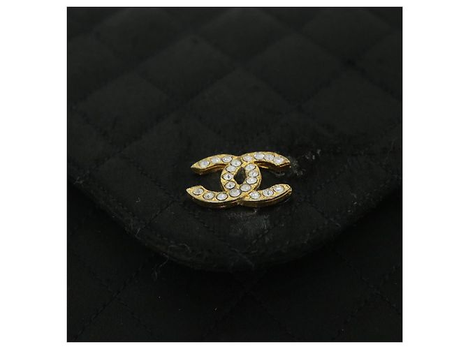 CHANEL Borsa a Spalla Matelassé con Catena Satin Nero Oro CC Auth bs8554 D'oro - vista 18