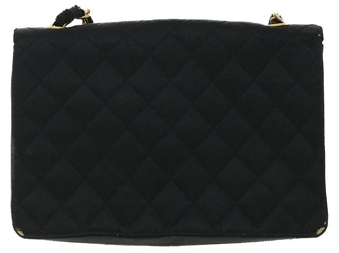 CHANEL Borsa a Spalla Matelassé con Catena Satin Nero Oro CC Auth bs8554 D'oro - vista 2