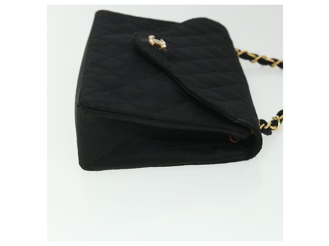 CHANEL Borsa a Spalla Matelassé con Catena Satin Nero Oro CC Auth bs8554 D'oro - vista 3