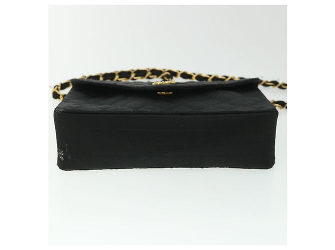 CHANEL Borsa a Spalla Matelassé con Catena Satin Nero Oro CC Auth bs8554 D'oro - vista 5