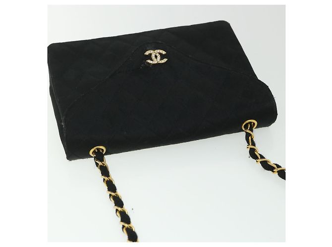 CHANEL Borsa a Spalla Matelassé con Catena Satin Nero Oro CC Auth bs8554 D'oro - vista 6