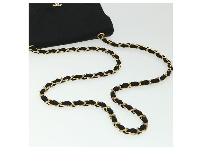 CHANEL Borsa a Spalla Matelassé con Catena Satin Nero Oro CC Auth bs8554 D'oro - vista 7