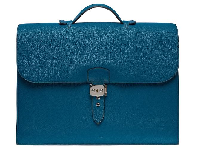 Sac à dépêches Hermès Borsa HERMES Sac a depeches in Pelle Blu - 101492 - vista 3