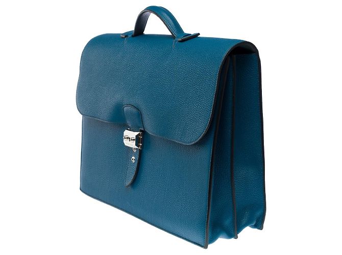Sac à dépêches Hermès Borsa HERMES Sac a depeches in Pelle Blu - 101492 - vista 5