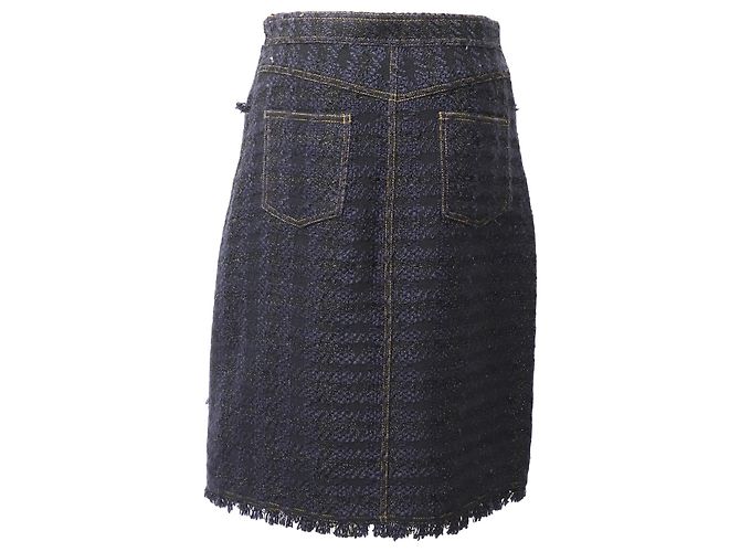 Tory Burch Sparkly Midi Pencil Skirt in Navy Blue Polyester - view 3