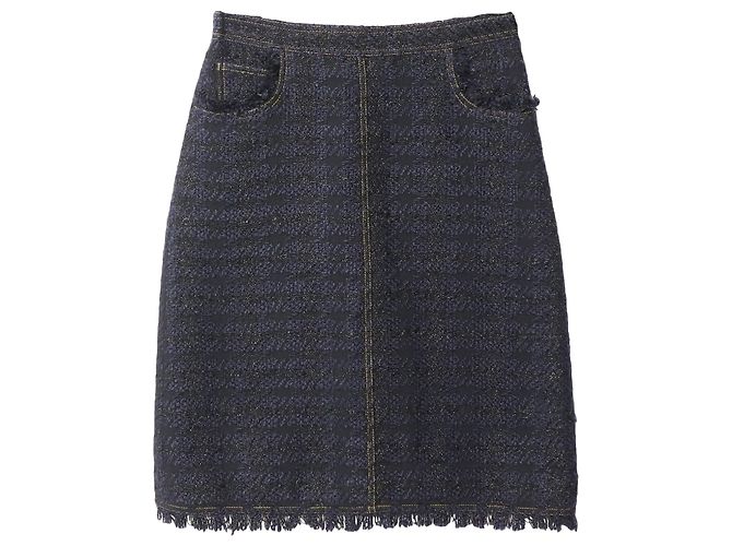 Tory Burch Sparkly Midi Pencil Skirt in Navy Blue Polyester - view 4