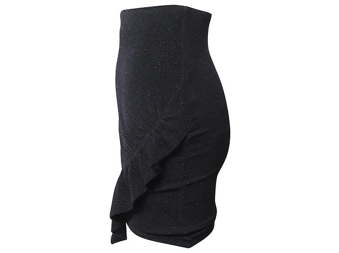 Iro Zilka Metallic-Stretch-Strick-Minirock aus schwarzem Nylon - Ansicht 3