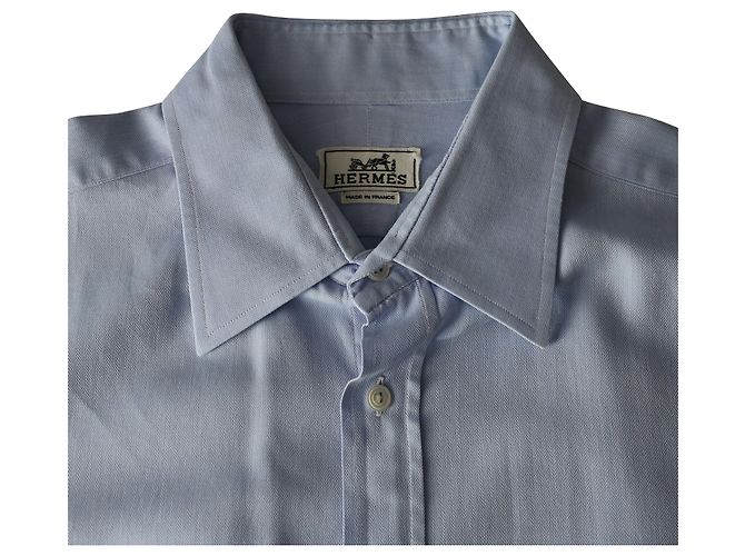Hermès-Hemd mit Chevron-Muster und Knöpfen aus blauer Baumwolle - Ansicht 3