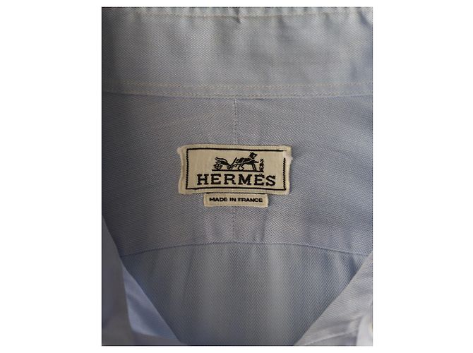 Hermès-Hemd mit Chevron-Muster und Knöpfen aus blauer Baumwolle - Ansicht 4