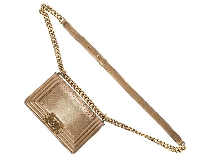 Boy CHANEL Jungentasche in goldenem Python - 101500 - Ansicht 10