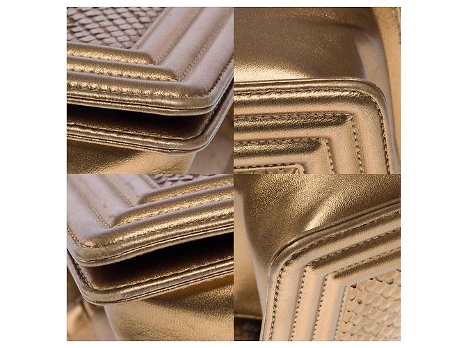 Boy CHANEL Jungentasche in goldenem Python - 101500 - Ansicht 12