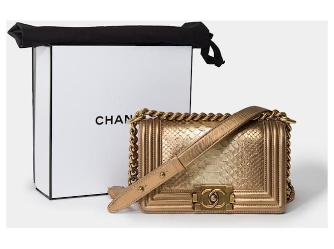 Boy CHANEL Jungentasche in goldenem Python - 101500 - Ansicht 2