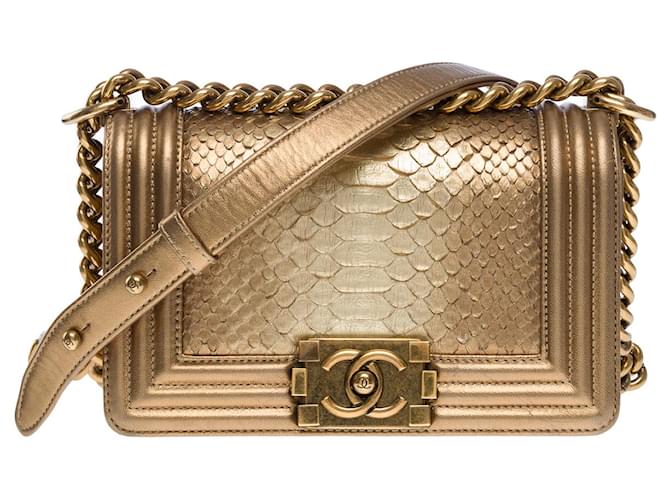 Boy CHANEL Jungentasche in goldenem Python - 101500 - Ansicht 3