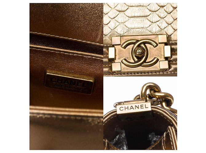 Boy CHANEL Jungentasche in goldenem Python - 101500 - Ansicht 7